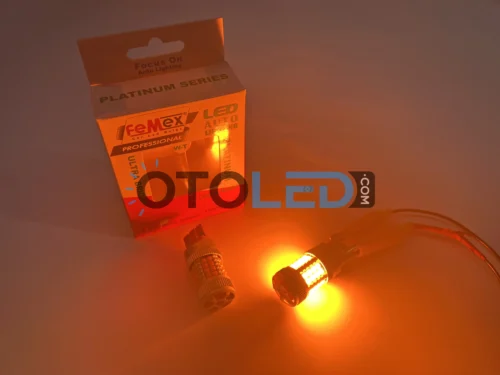 Femex Amber Fanlı LED Sinyal Ampulü T20 - W21W Koyu Turuncu