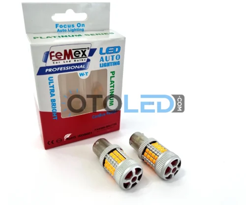 Femex Amber Fanlı LED Sinyal Ampulü PY21W - 1156 BAU15S 150° Koyu Turuncu