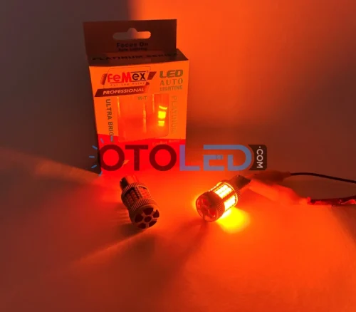 Femex Amber Fanlı LED Sinyal Ampulü PY21W - 1156 BAU15S 150° Koyu Turuncu