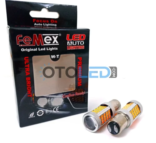 Femex P21W Çift Duy LED Ampul Premium 1157 Tip 66SMD 2835 Chip Turuncu