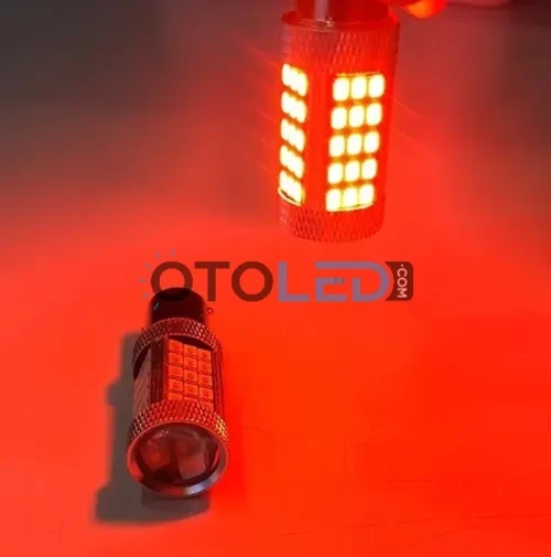 Femex P21W Çift Duy LED Ampul Premium 1157 Tip 66SMD 2835 Chip Kırmızı