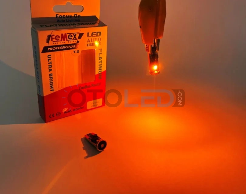 Femex T10 LED Ampul Platinum – W5W 3SMD Osram Chipset Turuncu