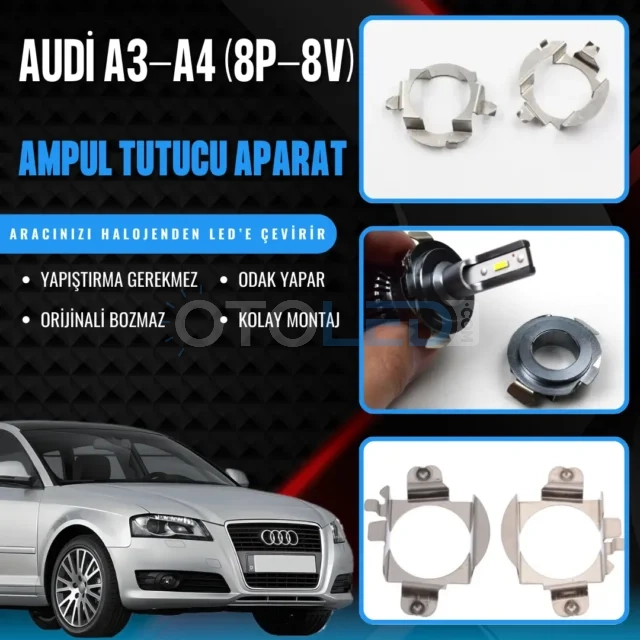 Audi A3 8V ampul Montaj Aparatı - Audi A3 8P Kısa ve Uzun Far LED Ampul Sabitleme Aparatı