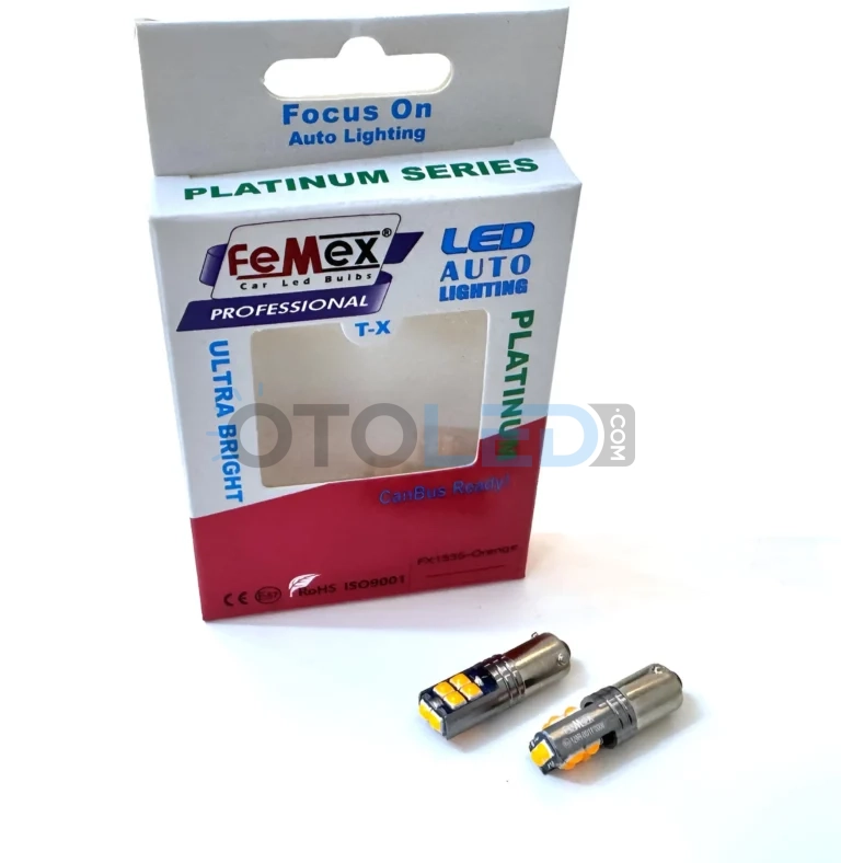 Volkswagen Scirocco LED Ampul - Femex H21W LED Ampul Platinum - BAY9S 10SMD 3030 Chip Turuncu - Fotoğraf 1