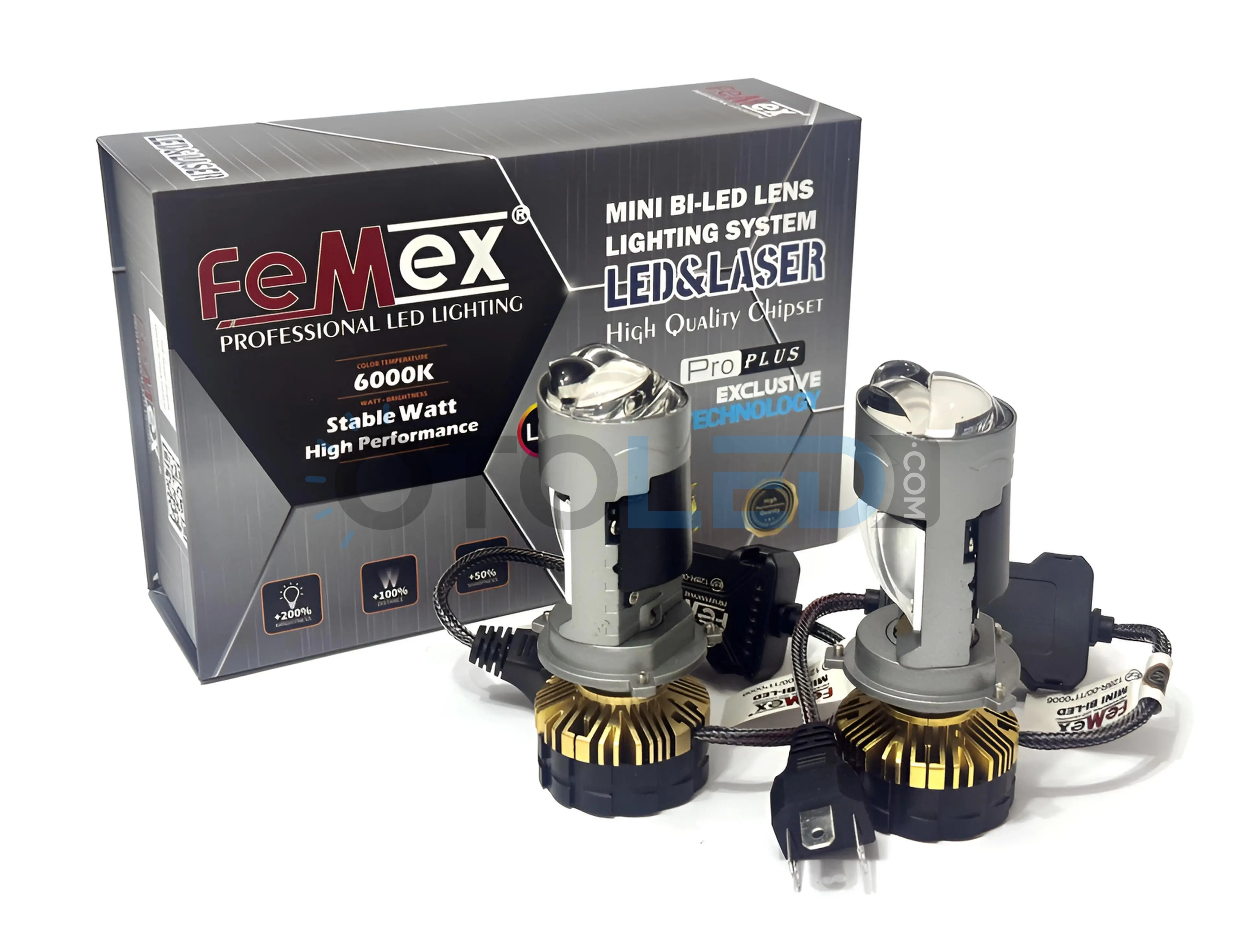 Femex Perdeli Lazer Mercekli H4 LED Xenon Pro Plus 25000 Lümen Mini Bi-LED