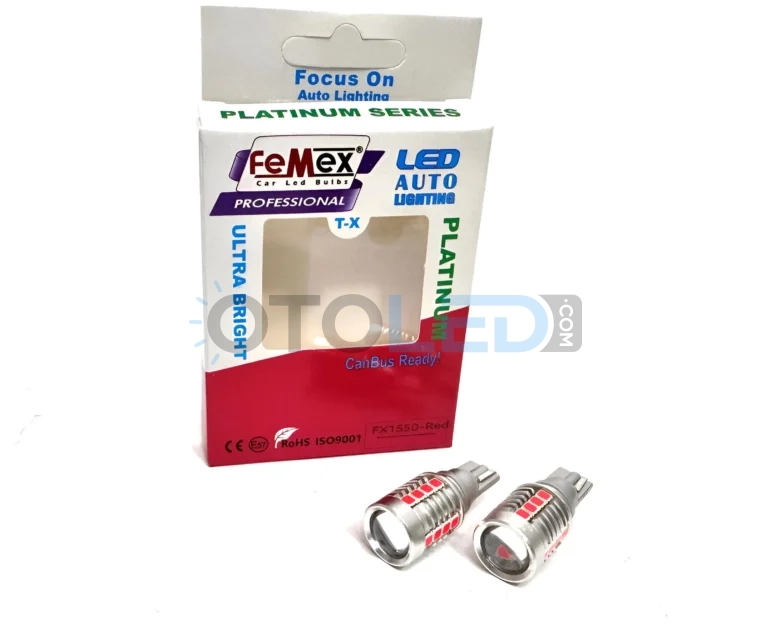Femex T15 Mercekli LED Ampul Platinum – W16W 18SMD 3035 Chip Kırmızı