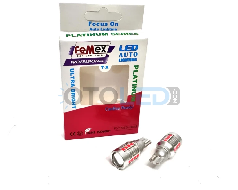 Mini Cooper F57 LED Ampul - Femex T15 Mercekli LED Ampul Platinum - W16W 18SMD 3035 Chip Kırmızı - Fotoğraf 2