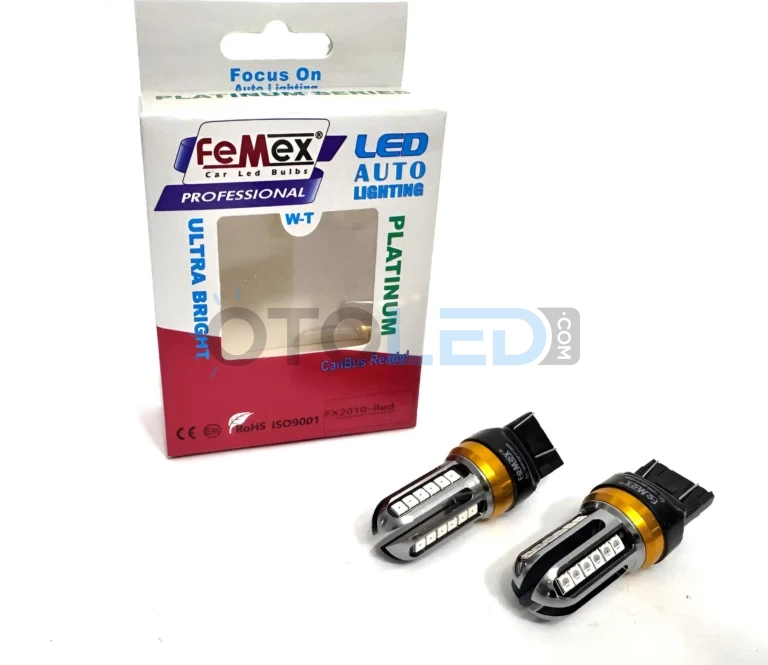 Mazda 2 LED Ampul - Femex T20 LED Ampul Platinum - W21W Tek Duy / Çift Duy 3030 Chip Kırmızı - Fotoğraf 2