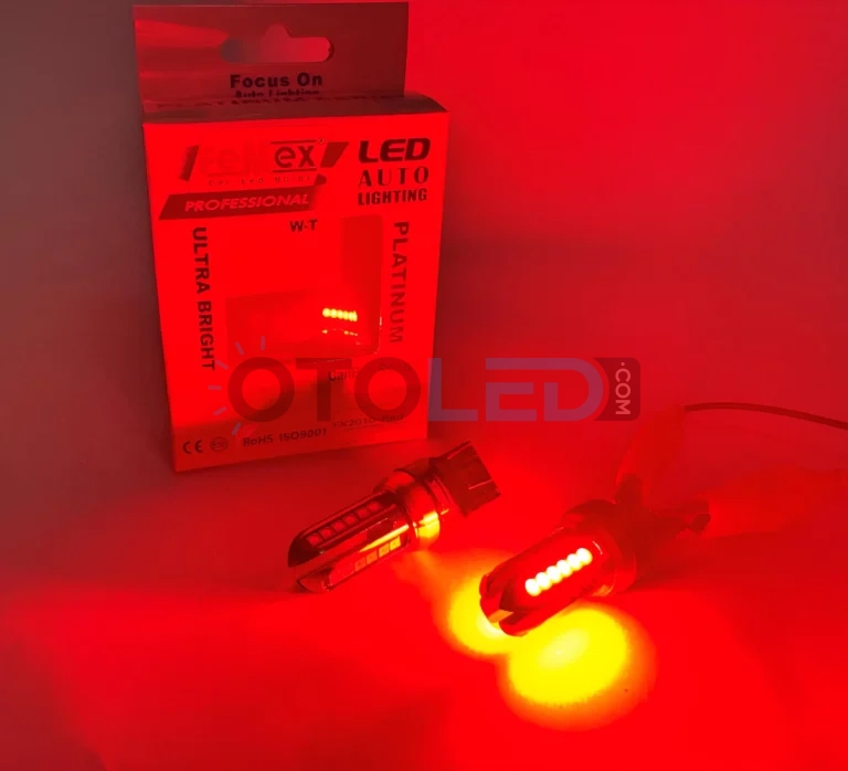 Mazda 2 LED Ampul - Femex T20 LED Ampul Platinum - W21W Tek Duy / Çift Duy 3030 Chip Kırmızı - Fotoğraf 3