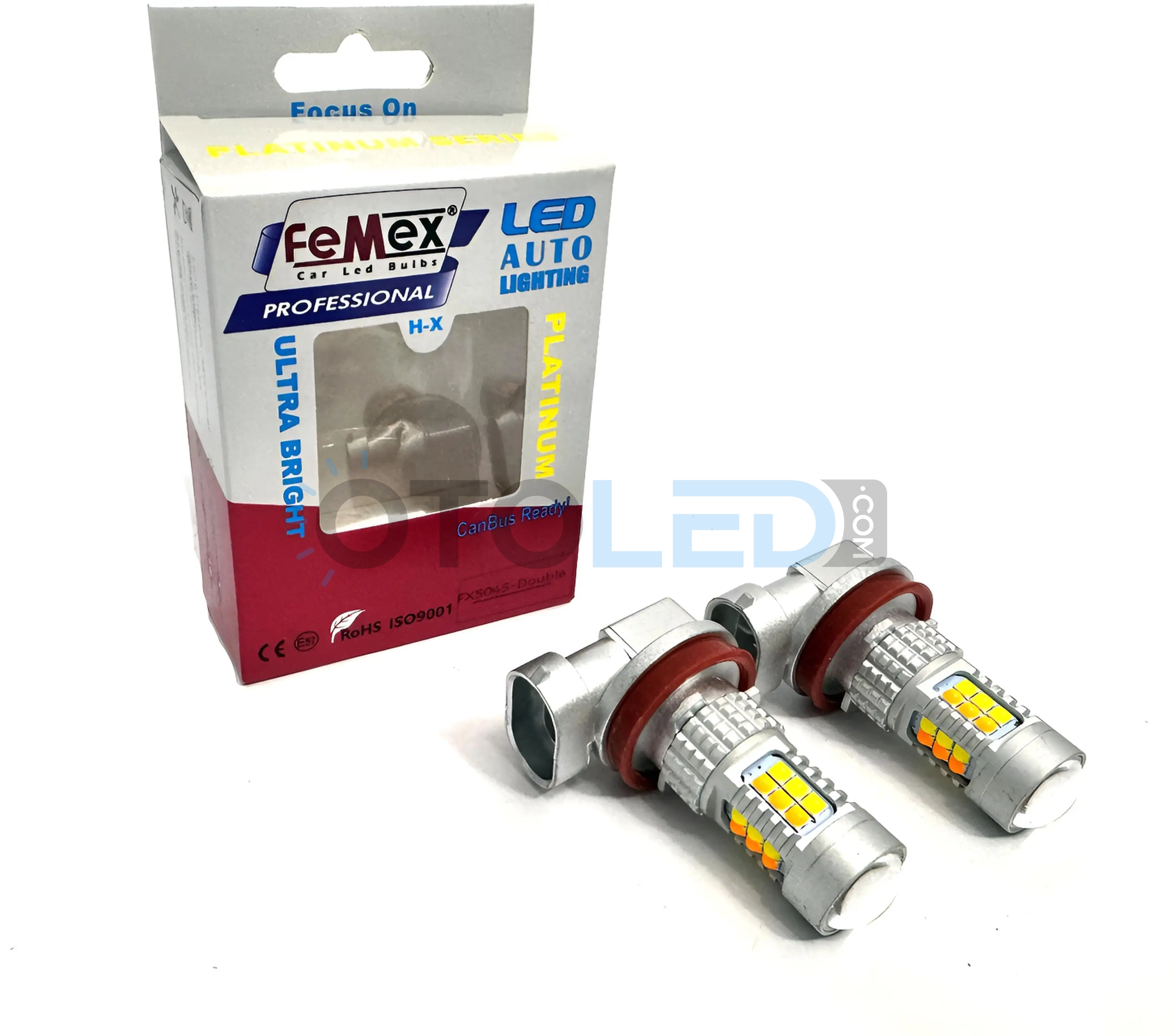 Femex H8/H11 Çift Renk LED Ampul Beyaz Turuncu Mercekli Aç/Kapa