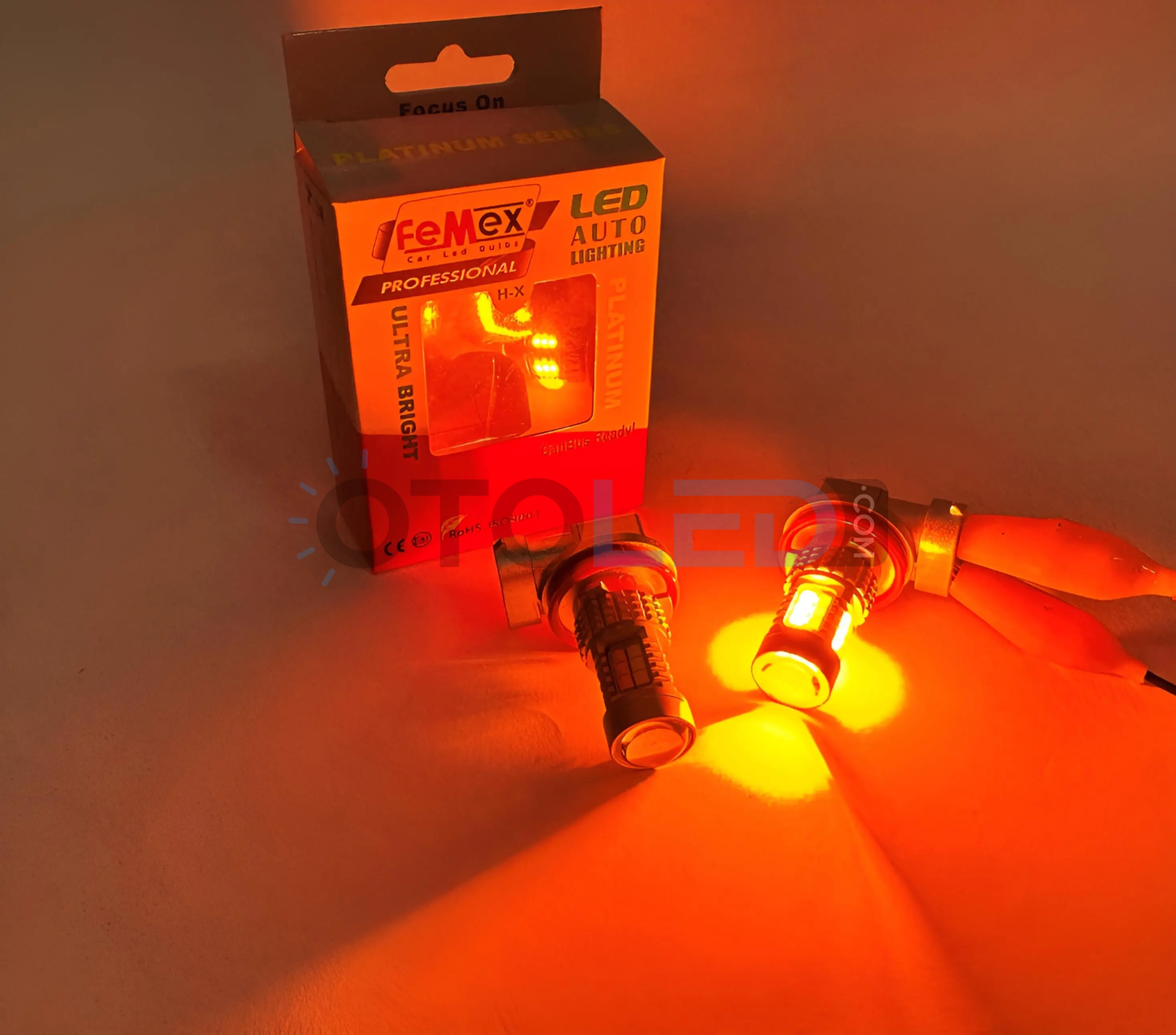 Femex H8/H11 Çift Renk LED Ampul Beyaz Turuncu Mercekli Aç/Kapa